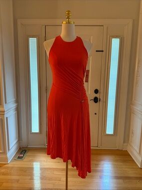 DKNY OrangeAsymmetrical Halter Dress